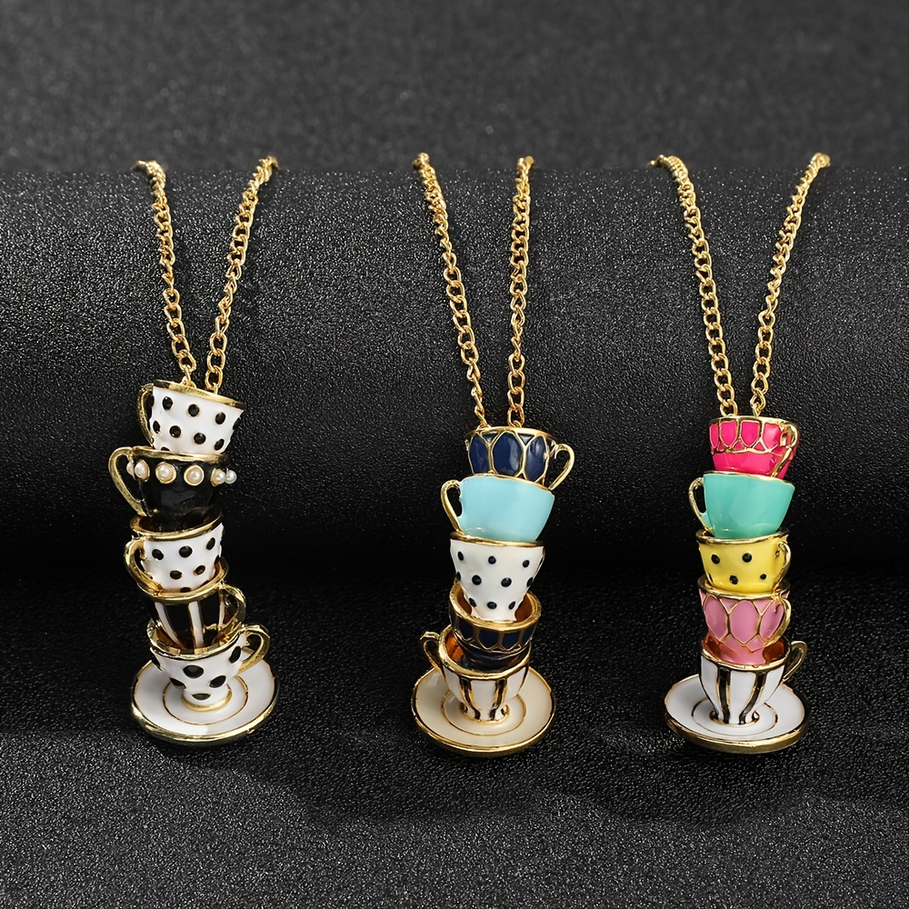 Enamel Glaze Tea Cup Long Sweater Necklace